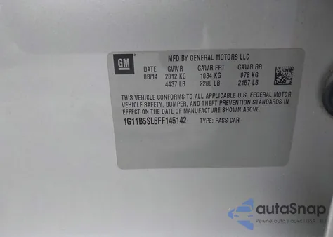 2015 Chevrolet Malibu Ls z USA, uszkodzony, nr VIN 1G11B5SL6FF145142